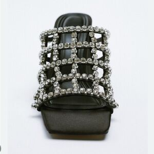Zara Black Heels with Rhinestone Detailing